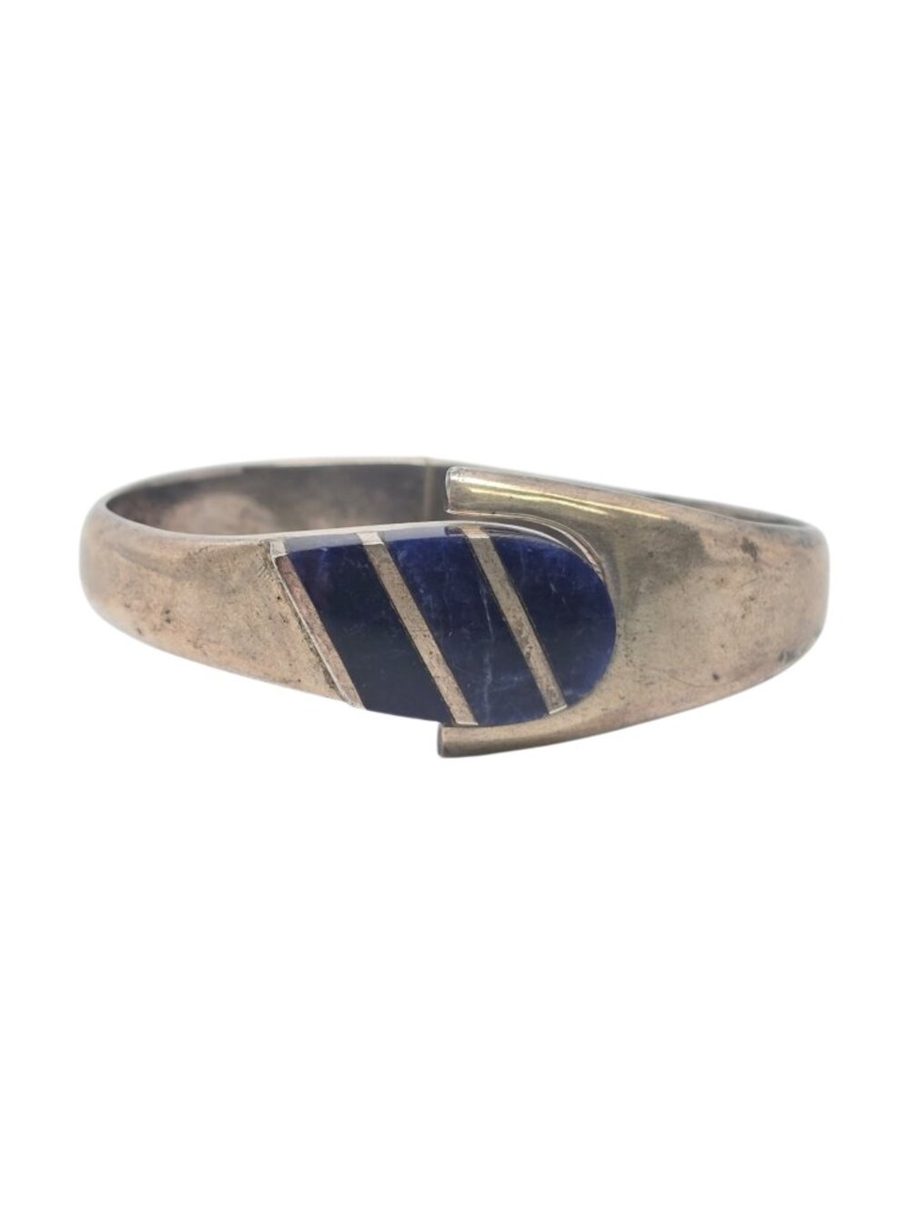 Taxco Mexico TA-150 Sterling Silver Blue Soladite Hinged Clamper Bracelet #25170